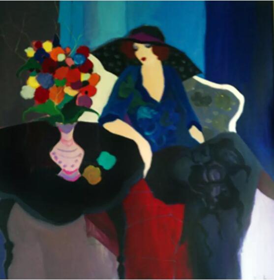 Itzchak Tarkay Portraiture Oil Painting Seated Woman 1995 IT349